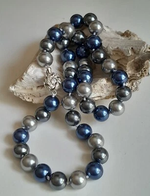 COLLANA PERLE AKOYA BLACK/BLUE GRAY SILVER 10MM CON FIBBIA ARGENTO 925 E TOPAZIO - Immagine 1 di 4