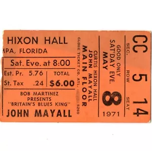 JOHN MAYALL & ELLIOTT RANDALL Concert Ticket Stub TAMPA 5/8/71 CURTIS HIXON Rare - Picture 1 of 1