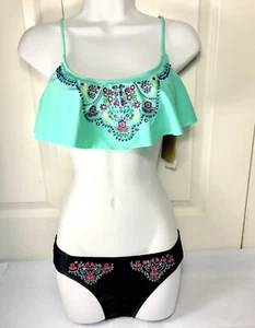 Hobie bikini set swimsuit size S/M Mint Black push up swimwear New - Picture 1 of 4