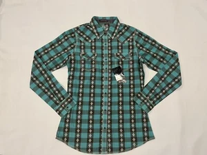 Wrangler Rock 47 Shirt Womens Small Pearl Snap Western Cowgirl Rodeo Top New - Picture 1 of 14