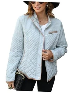 Women's Stand Collar Lightweight Quilted Puffer Jacket XX-Large Grey Diamond - Picture 1 of 7