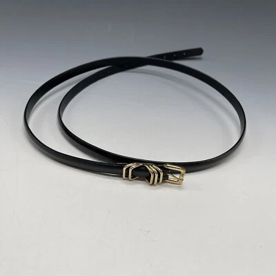 Cinturón pequeño sintético vintage para mujer 12P charol negro vegano dorado serpiente delgado 36" Foto 1 de 4