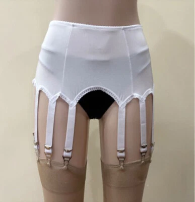 Plus Size Retro Classic Silky Satin 12 Straps Garter Belt Metal Clips Underwear - Image 1 of 4