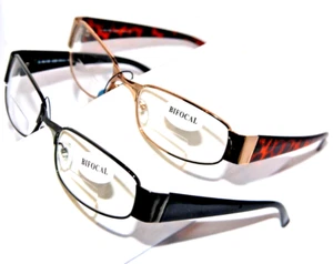 2 pair Bifocal Reading Glasses Power+2.0 Fashion Black Gold frames Men Women - Picture 1 of 2