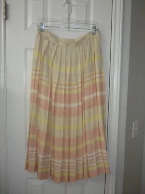 Preciosa Falda Midi Plisada Evan Piconne De Colección, ILGWU, Amarillo Crema Melocotón Talla 12 Foto 1 de 4