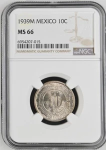 1939 M Mexico 10 Centavos NGC MS 66 - Picture 1 of 2