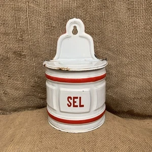 Vintage Emaille Salzdose - belgisch - Bauernküche - rustikale Kitchenalia - Bild 1 von 13