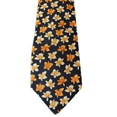 Corbata clásica de negocios de iglesia orquídea floral negra seda pura hecha a mano Sopan de colección Foto 1 de 4