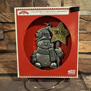 Pupazzo di neve in peltro 2016 Holiday Time decorazione natalizia con stella glitter made in USA - Foto 1 di 7