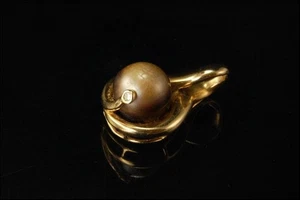 VINTAGE GOLD BRAUN GLANZ PERLE DIAMANT 14K GELBGOLD ANHÄNGER GLM - Bild 1 von 8