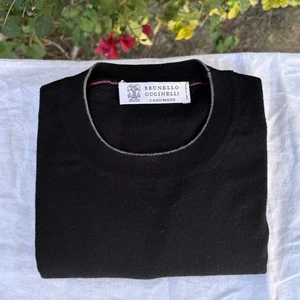 Suéter Brunello Cucinelli Lana Cachemira Cuero Cuello Redondo Negro Talla 52 L $1450 - Imagen 1 de 9
