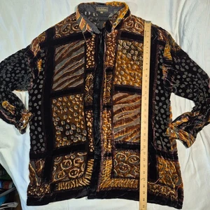 Vtg MENS CETA ITALIANO SHIRT SEMI-SHEER TWO TONE BLACK BROWN VELVET SILK 3XL - Picture 1 of 19