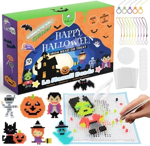 Bügelperlen Set Halloween 6000 Perlen - 13 Farben Neon Glitzer - Bild 1 von 8