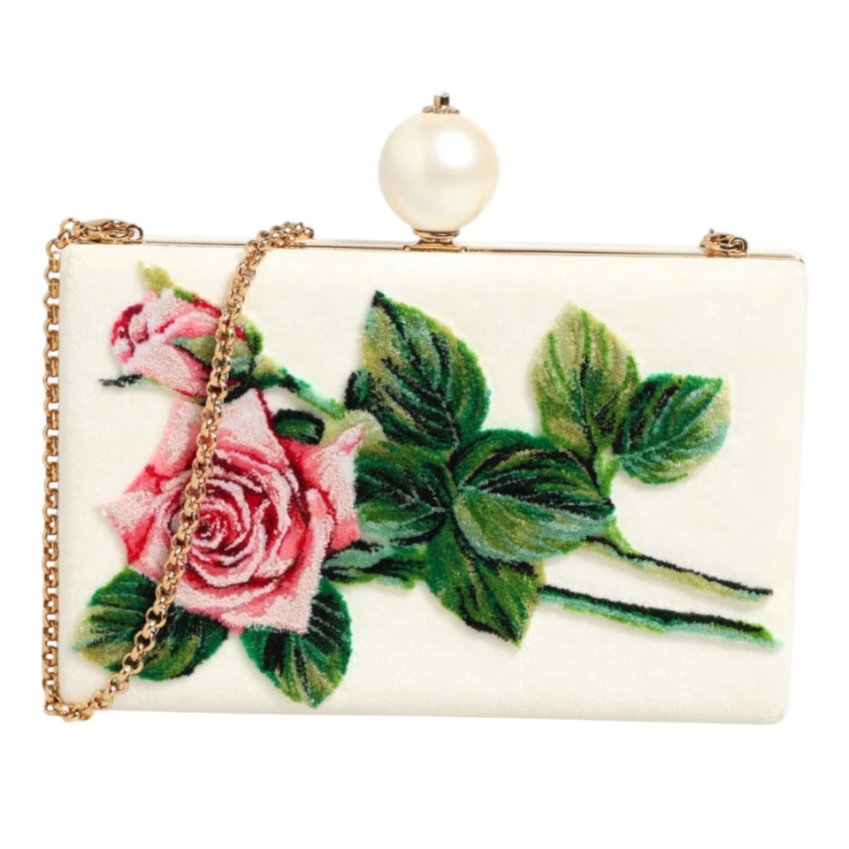 DOLCE & GABBANA Bag White Rose Embroidery Silk Gold Frame Clutch Purse 4800usd - Image 1 of 4