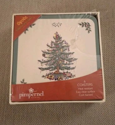 Spode Christmas Tree S/6 Heat & Water Resistant Coasters W Cork Backs MACYS NIP - Image 1 of 4