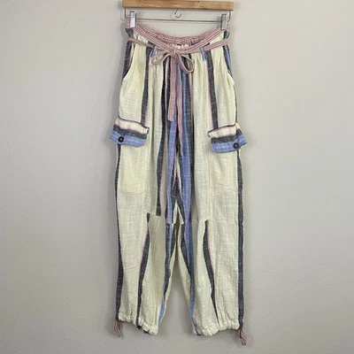 Free People Striped Gauze Barrel Cargo Pants Size Small - Image 1 of 4