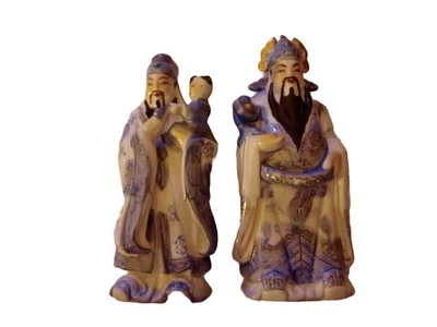 2 Figure Statue  personaggi GIAPPONESI ? CINESI ? Soprammobili  CERAMICA - Immagine 1 di 4