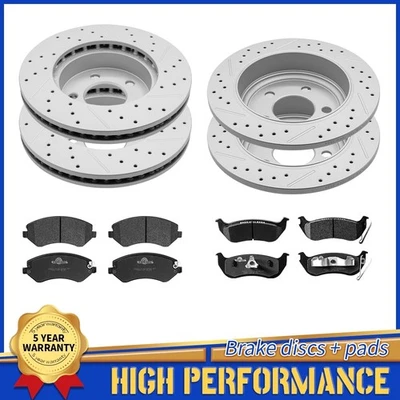 Rotores de freno de disco perforados delanteros traseros pastillas de cerámica para Jeep Liberty 2003-2007 Foto 1 de 4