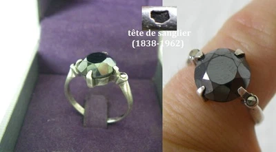 TAILLE 52 ancienne bague Argent MASSIF Hématite poinçon tête sanglier 3gr N°365 - Photo 1/4