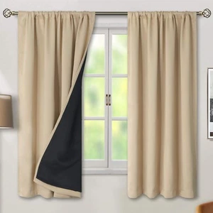 Thermal Insulated 100% Blackout Curtains for Bedroom with Black Liner, Double... - Picture 1 of 8