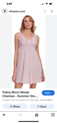 Lencería Felina Ropa de Dormir Micro Modal Encaje Ajustable Chemise Lavanda Talla Lg Foto 1 de 4