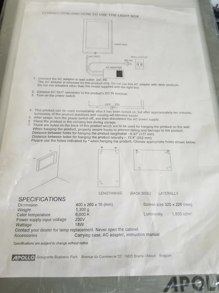 CAJA DE LUZ APOLLO PROTABLE VISUALIZACIÓN DE RAYOS X Slimlite 16x10” 18W Japón Foto 1 de 4