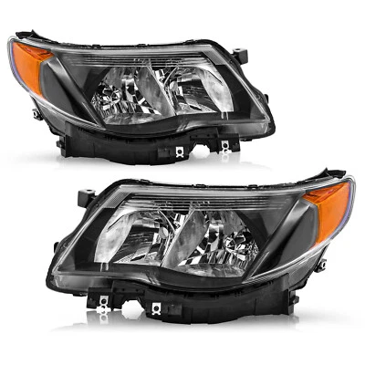 For 2009-2013 Subaru Forester Halogen Black Housing Amber Headlights Left+Right - Image 1 of 4