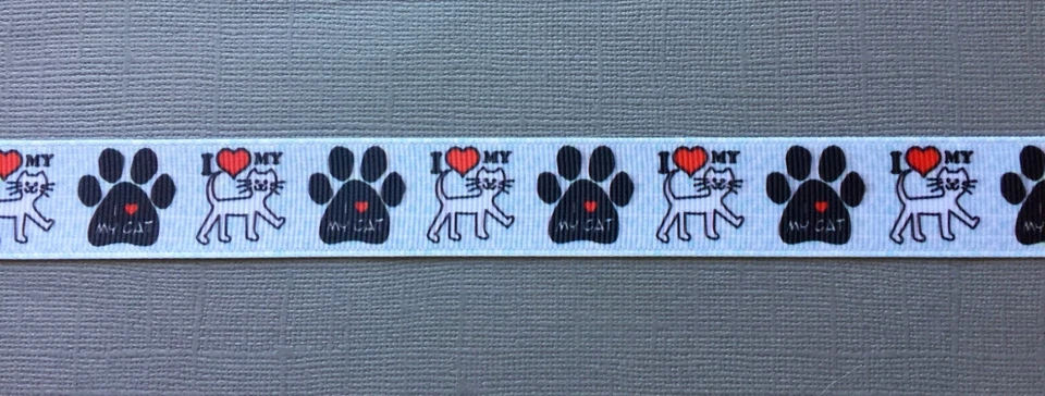 Cute 'I Love My Cat' Design on 7/8" Grosgrain Pet Ribbon  - 3 Yards - Image 1 of 1