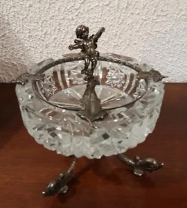 POSACENERE VINTAGE CRISTALLO MOLATO E ARGENTO ANNI '70 PORTACENERE 2 Kg RARO - Foto 1 di 5