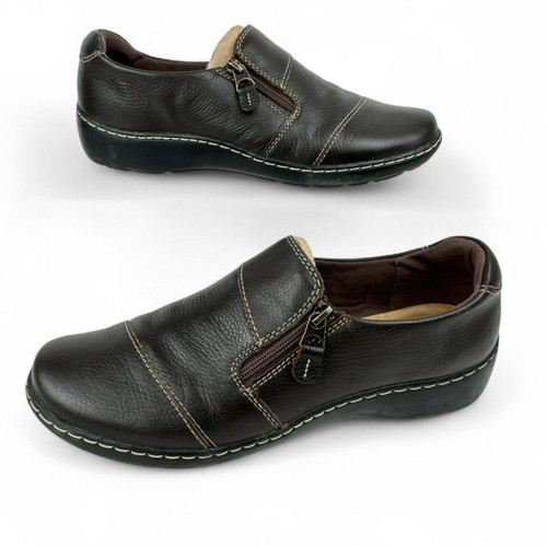 Mocassini donna Clarks Collection 10M pelle marrone slip on zip scarpa comoda