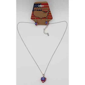 Juego de Collar y Pendientes de Estrás con Bandera Americana Patriótica de EE. UU. #N2580 - Imagen 1 de 4