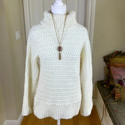 Suéter Jones NY Cuello Alto Marfil Crema Mezcla Lana Grueso Tejido Costero (L) Foto 1 de 4