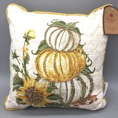 Calabazas apiladas girasol cuentas almohada decorativa otoño otoño decoración 12" Foto 1 de 4