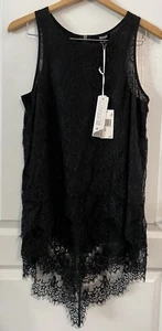NWT Buffalo David Bitton Sleeveless Lace Blouse Top Black Women's Size Medium - Picture 1 of 2