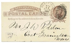 USA 1886 Westfield MA Postal Stationery Card Cover #UX8 to East Granville - Bild 1 von 2