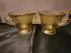  Federal Yellow  Depression Glass Madrid Cream And Sugar Set  - Picture 1 of 4