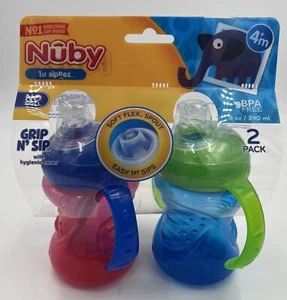 Nuby 2-Pack No-Spill Soft Flex Spout Grip N' Sip Cups, BPA Free-8oz 4+ months - Picture 1 of 7