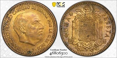 1947 (54) SPAIN PESETA COIN PCGS MS63 KM# 775 - Image 1 of 3