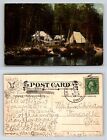 Early Camping Scene Postcard 1913 tents hammock lake rowboat Divided Back