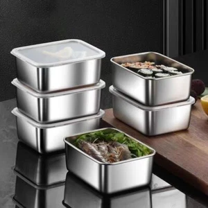4 Stück Rechteckige Frischhaltebox Edelstahl Lebensmittelbehälter Hot Pot - Bild 1 von 12
