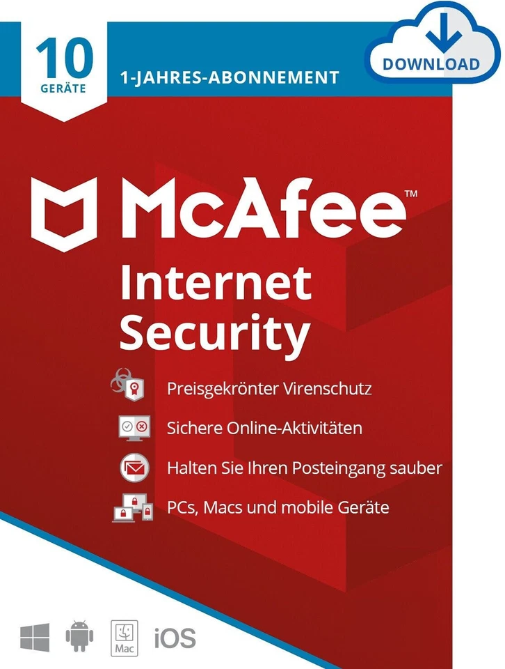 McAfee Internet Security 2024 10-Geräte / 1-Jahr Windows/Mac/Android/iOS / KEY - Bild 1 von 1