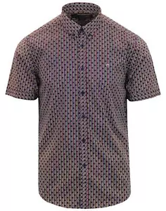 Mens Merc London Retro Polka Dot / Stripe Short Sleeve Shirt Barrack - Navy Blue - Picture 1 of 4