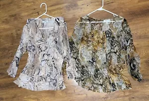 Two Women’s Dress Barn Blouses size Large Animal Print Office Dressy - Picture 1 of 13
