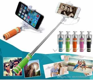 Mini Monopod Selfie Stick Wired Built In Button Remote Mobile Phone holder - Picture 1 of 5