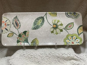 Crate & Barrel Alfresco Melamine Rectangular Serving Tray Botanical Floral Green - Picture 1 of 2
