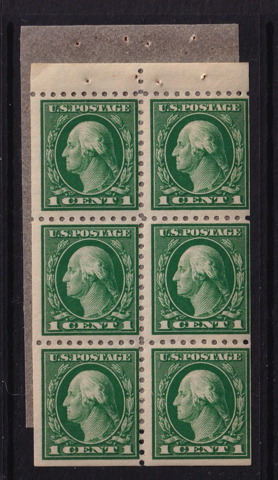1914 Washington Sc 424d 1c green MNH booklet pane of 6 fresh from booklet (B - Image 1 of 1