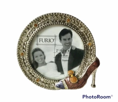 SMALL FURIO JEWELED WEDDING PHOTO FRAME HIGH HEEL SHOE TOPAZ RHINESTONES NEW - Image 1 of 3