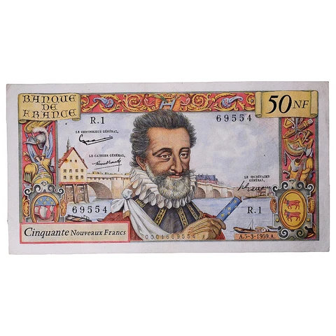 [#148432] France, 50 Nouveaux Francs, Henri IV, 1959, R.1, EF, Fayette:58.1 Cover