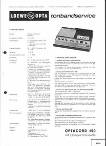 Manuale di servizio Loewe per Optacord 450 Copy - Foto 1 di 1