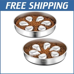 Innovative Slow Feeder Dog Bowls - 2-Piece Metal Set with Non-Slip Base - Picture 1 of 11